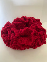 Hair Scrunchie Crochet Handmade Elastised Full Ruffled Deep Red Christmas Festive