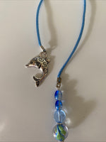 Beaded & Silk Cord Book Mark Book Thong Blue tones Dolphin charm with Blue & Flora lLampwork Bead