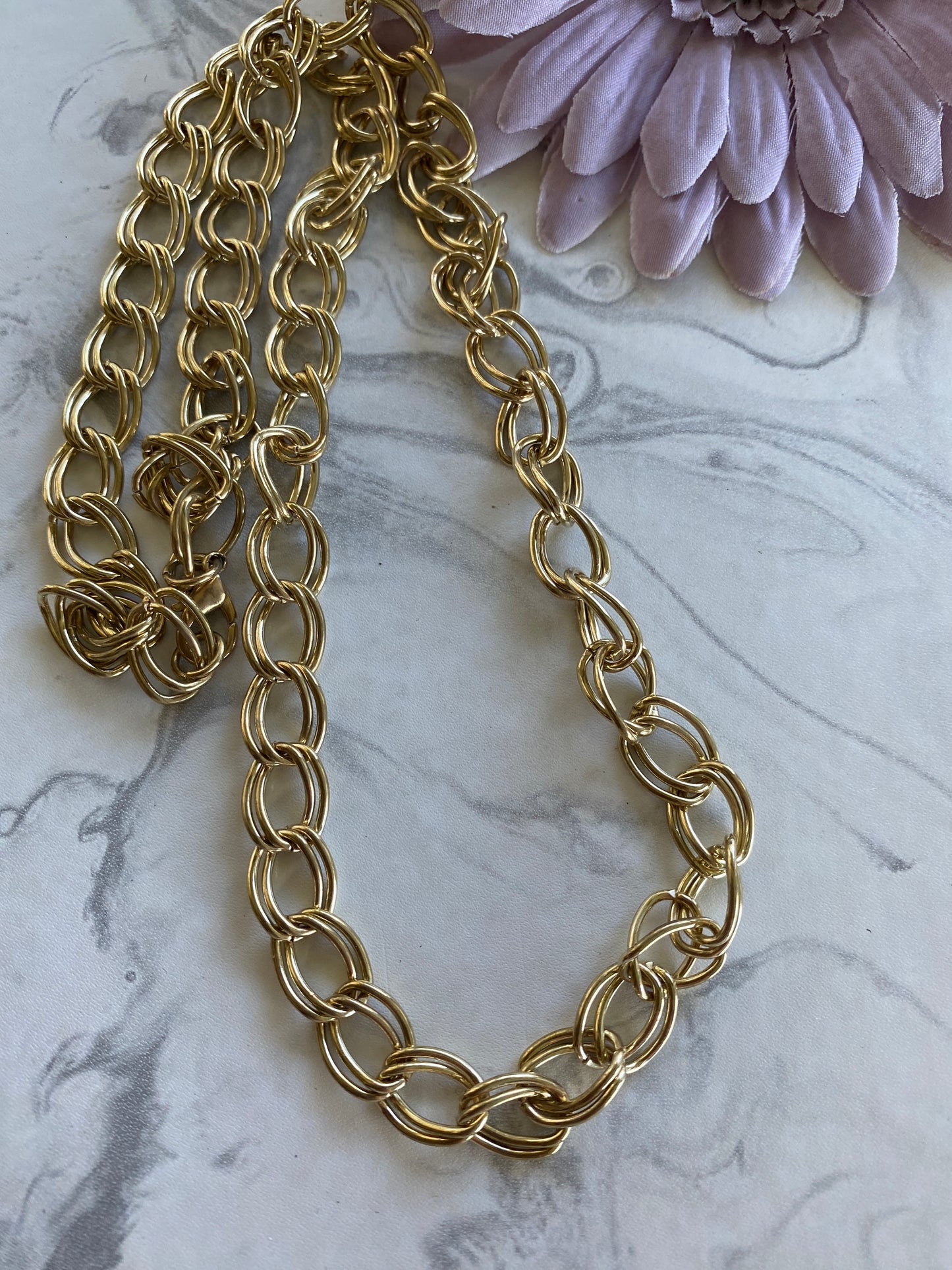 Double Oval Linked Gold Plate Chain Necklace