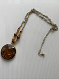 Copper Disc Pendant Brown & Amber Bead Boho  Short Necklace with Extension