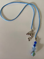 Beaded & Silk Cord Book Mark Book Thong Blue tones Dolphin charm with Blue & Flora lLampwork Bead