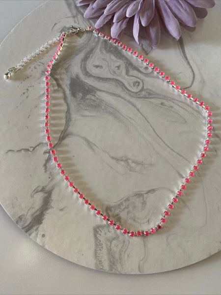 Pink Diamonte Necklace Extension Chain Silver Plate Sparkly Blingy Gift Birthday