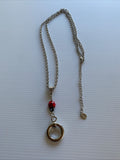 Long Silver tone Rollo style Chain Necklace Focal Silver Ring & Lady Bird Charm