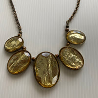 Short Antique Look Bronze tone Chain Necklace Focal  Oval Light Gold Pendants