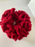 Hair Scrunchie Crochet Handmade Elastised Full Ruffled Deep Red Christmas Festive