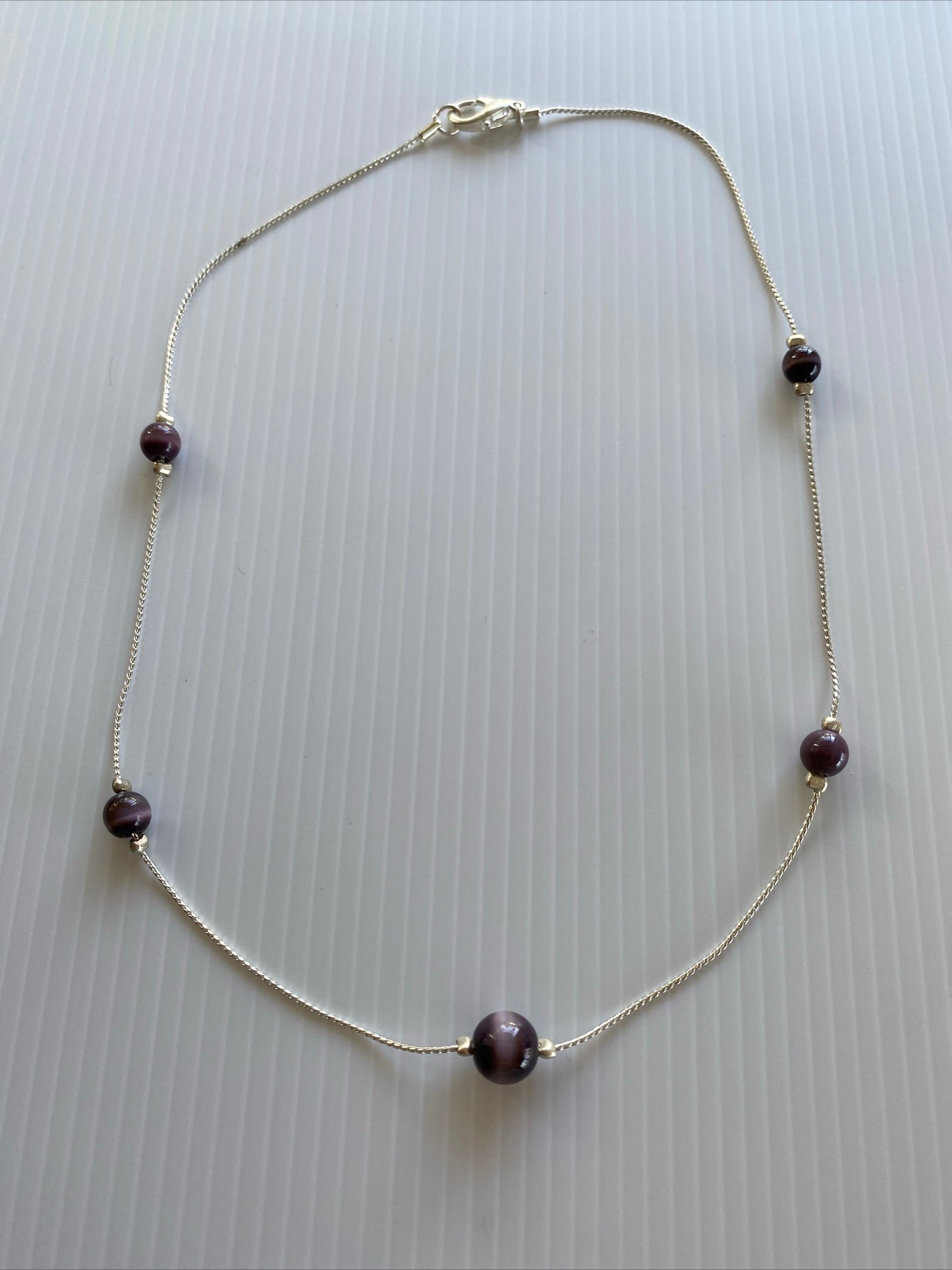 Short Choker Length Silver Chain Purple Pearl float Necklace