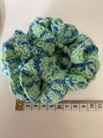 Hair Scrunchie Crochet Handmade Elastised Full Ruffled Blue & Green Mix