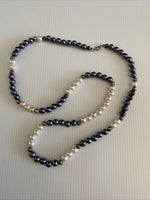 Glass Pearl Long  Necklace two tone  White & Purple  with  Spring Clasp