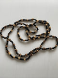Long Strand part wooden Brown & Black  Bead  Necklace slide over  No Clasp