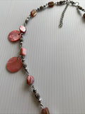 Silver Tone & Pink Coral Coloured Beads Discs Extension Chain short Necklace