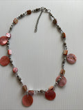 Silver Tone & Pink Coral Coloured Beads Discs Extension Chain short Necklace