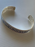 Silver Plate Filigree Detail open Cuff Bangle Light Blue Backing Gift Birthday
