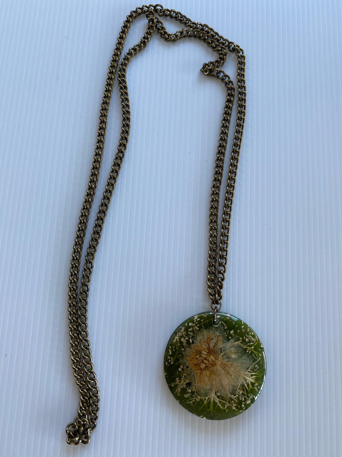 Floral large Pendant Olive Green Colour long oval link chain no clasp