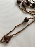 Long Strand Brown Neutral Look Bead  Necklace slide over  No Clasp wood look