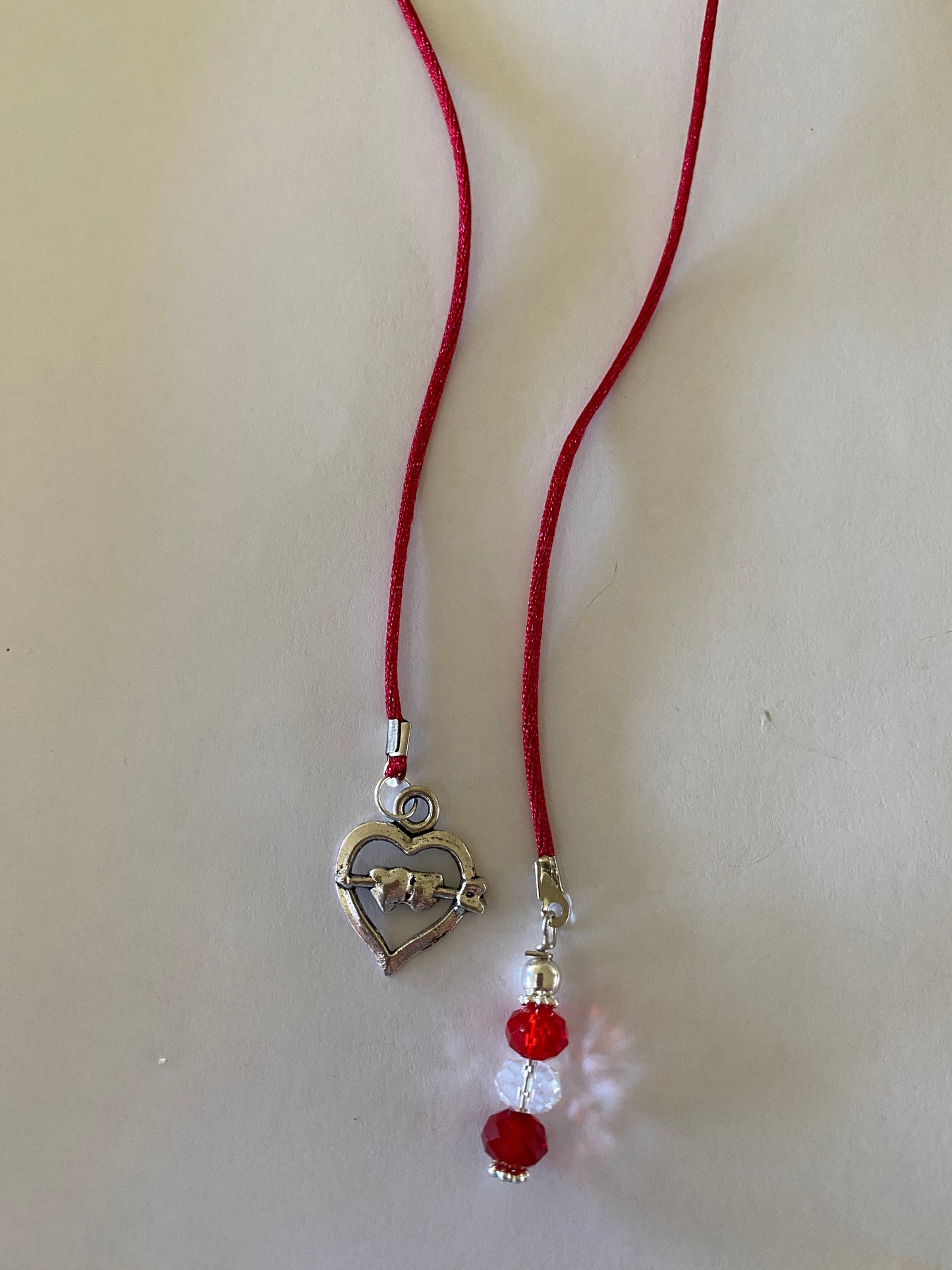 Beaded Silk Cord BookMark Book Thong Heart Charm Red Crystal Bead Mix Gift Book