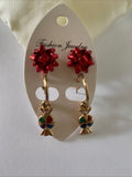 Christmas Bon Bon Twin Set Earrings Pierced Gold Plate Festive Red Bow Stud  Bonbon Hoop