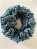 Hair Scrunchie Crochet Handmade Elastised Full Ruffled Denim Blue