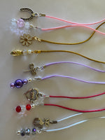 Beaded  Silk Cord BookMark Book Thong Horseshoe Charm Pink & Crystal Beads Gift