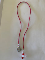 Beaded  Silk Cord BookMark Book Thong Heart Charm Red Crystal Bead Mix Gift Book