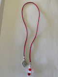 Beaded  Silk Cord BookMark Book Thong Heart Charm Red Crystal Bead Mix Gift Book