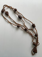 Long Strand Brown Neutral Look Bead  Necklace slide over  No Clasp wood look