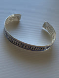 Silver Plate Filigree Detail open Cuff Bangle Light Blue Backing Gift Birthday