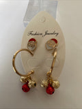 Christmas Twin Pierced Earring Set Santa Studs & Bauble Hoops  Gold Plate