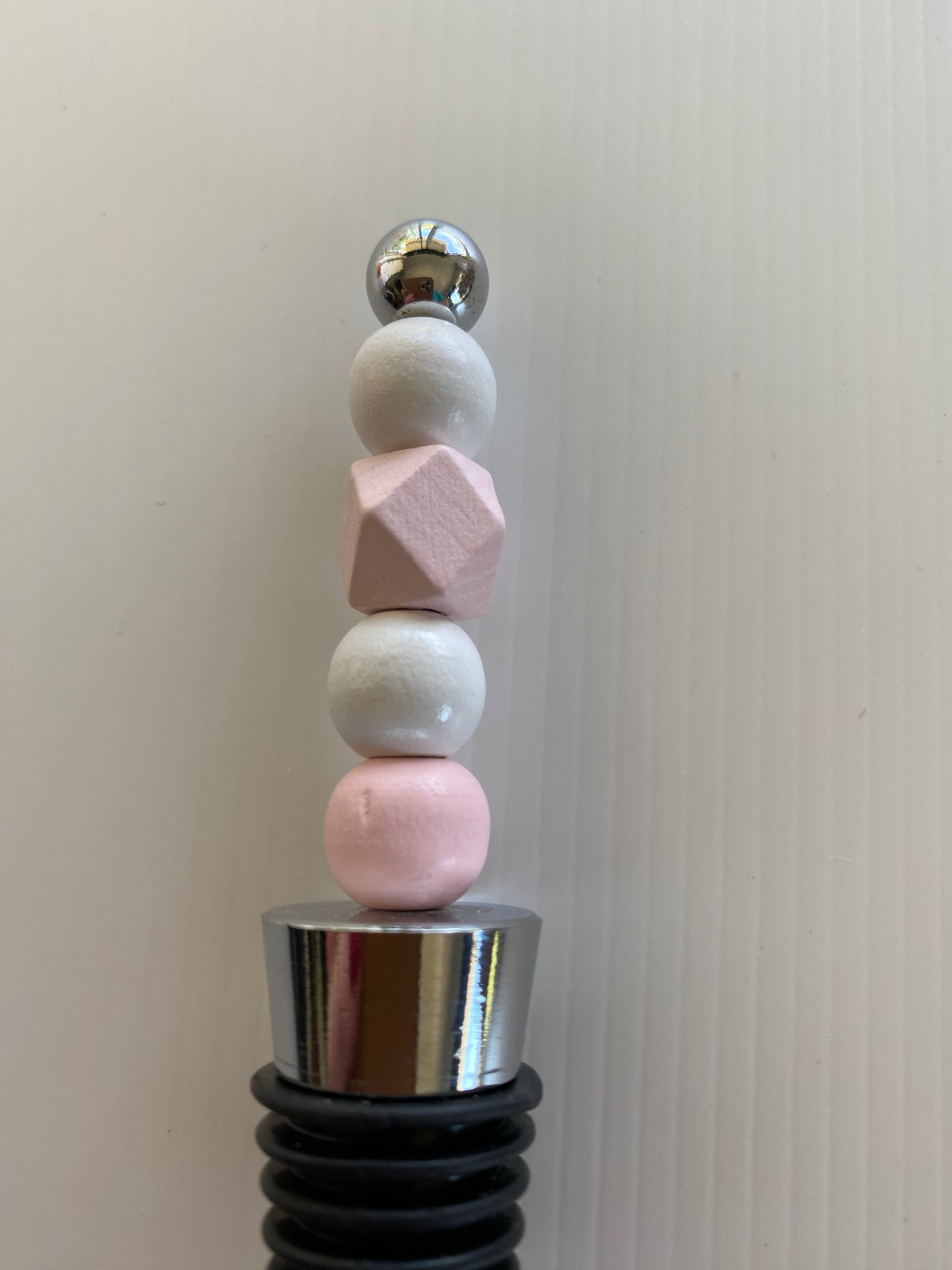 Wine Stopper Beaded Pink & White Gift Idea Beaded accessory