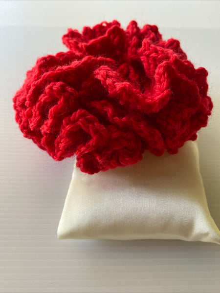 Hair Scrunchie Crochet Handmade Elastized Full Ruffled Bright Red