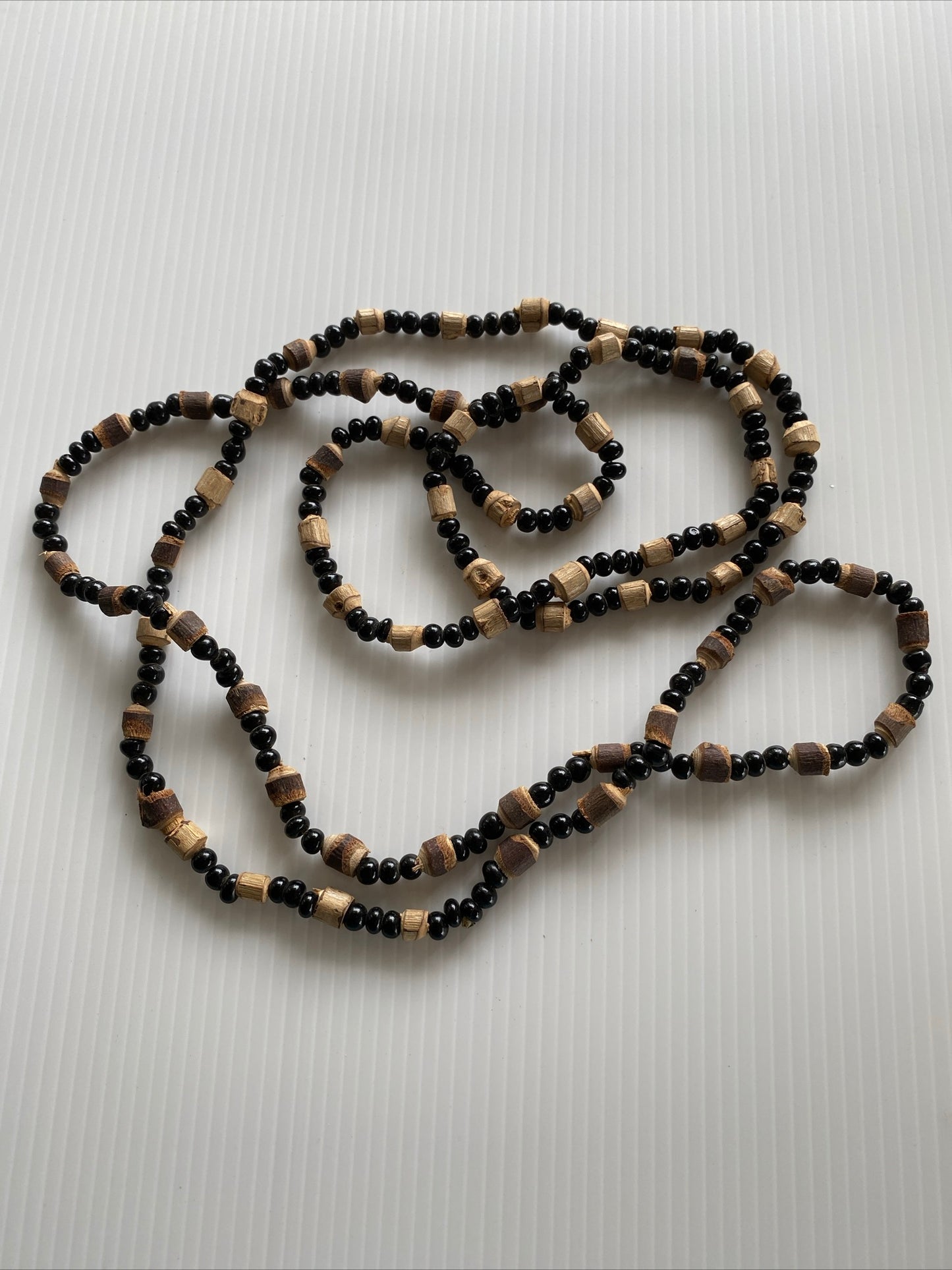 Long Strand part wooden Brown & Black Bead Necklace slide over No Clasp