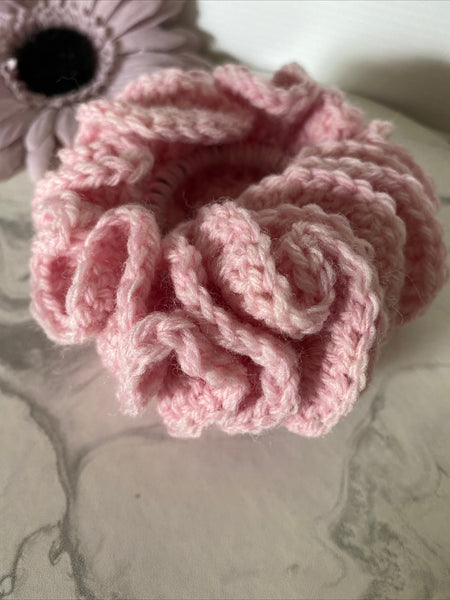 Hair Scrunchie Crochet Handmade Elastised Full Ruffled Musk Pink
