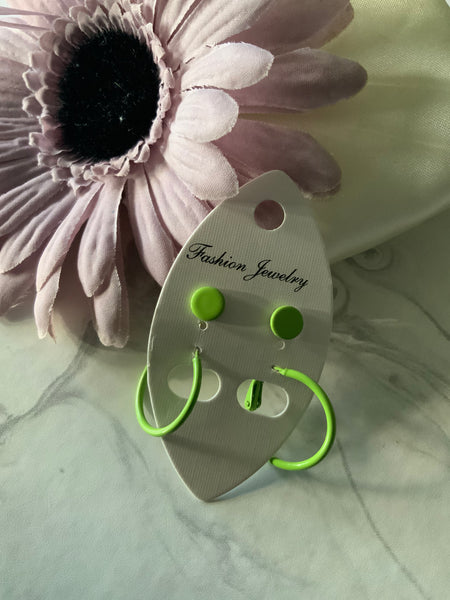 Hoop & Stud Pierced Earrings Set of 2 Apple Green Colour