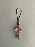 Mobile Phone Dangle Charm Pink Heart Clear Square Silver Plate Accents