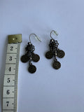 Bronzetone small cluster  Coin Dangle Drop Lightweight Earrings Pierced Casual