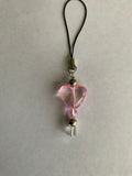Mobile Phone Dangle Charm Pink Heart Clear Square Silver Plate Accents