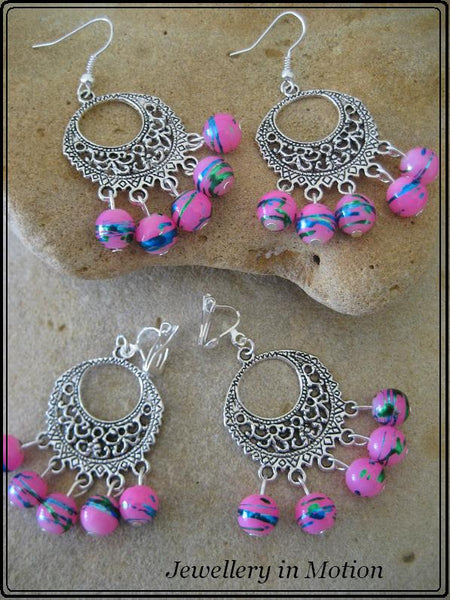 Chandelier & Pink  with Swirl Dangle Earrings