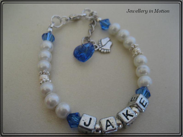 Personalized Baby Bracelet Glass Pearl and Birthstones