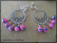 Chandelier & Pink  with Swirl Dangle Earrings