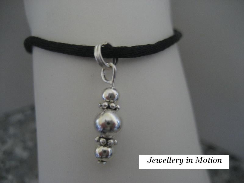 Silk Cord Anklet Black & Silver Spacer Beads