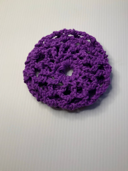 Crochet Hair Bun Net for Dance, Horse Riding, Wedding Handmade - Dark Purple