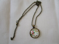 Butterfly & Floral Glass Dome Pendant with Bronzetone Necklace