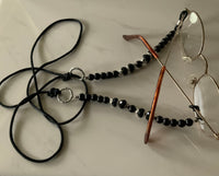 Eyeglass Sunglass Spectacle Chain Silk Cord Eyeglass Holder Black Cord & Crystal