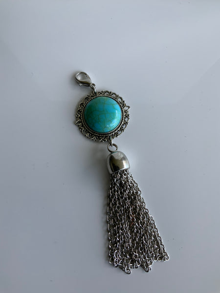 Pendant Dangle Turquoise A Chain Tassel Silver Plate Attachment Clasp