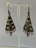 Antique Style Long Triangle Bronze tone Detailed with with Rhinestones & Beading