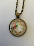 Butterfly & Floral Glass Dome Pendant with Bronzetone Necklace