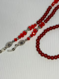 Eye Glass Sunglass Chain Holder Deep Red Glass Pearls & Crystals Silver plate Accents