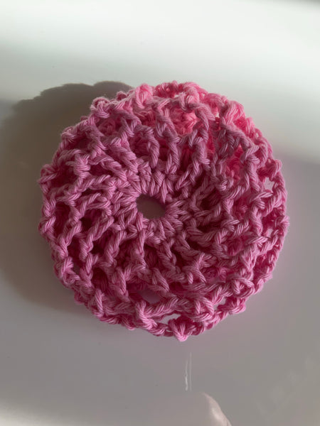 Crochet Hair Bun Net for Dance, Horse Riding, Wedding Handmade - Pink
