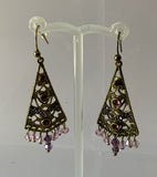 Antique Style Long Triangle Bronze tone Detailed with with Rhinestones & Beading