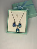 Water Drop Blue Pendant  Necklace and Earring Set