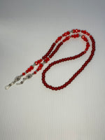 Eye Glass Sunglass Chain Holder Deep Red Glass Pearls & Crystals Silver plate Accents